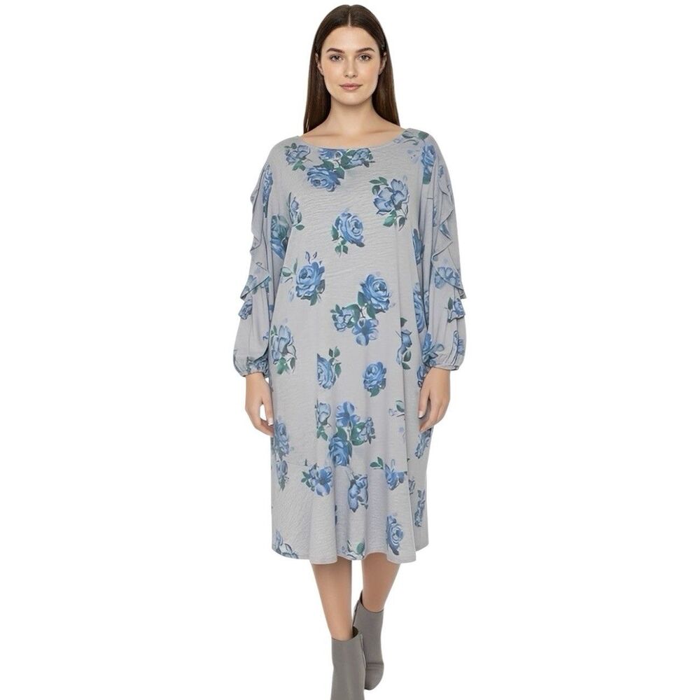 WestPort Womens Plus Sz 3X Dress Jersey Flutter Sleeves Floral Minimalist Spring